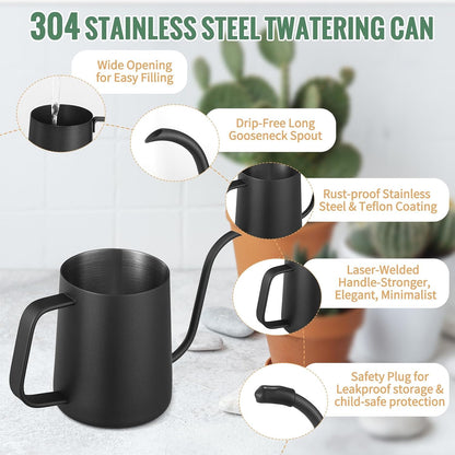 Small Watering Can for Indoor Plants - 20 oz Mini Indoor Watering Can with Long Spout Gooseneck Rust-Proof Stainless Steel Tiny Watering Kettle for Small Plants