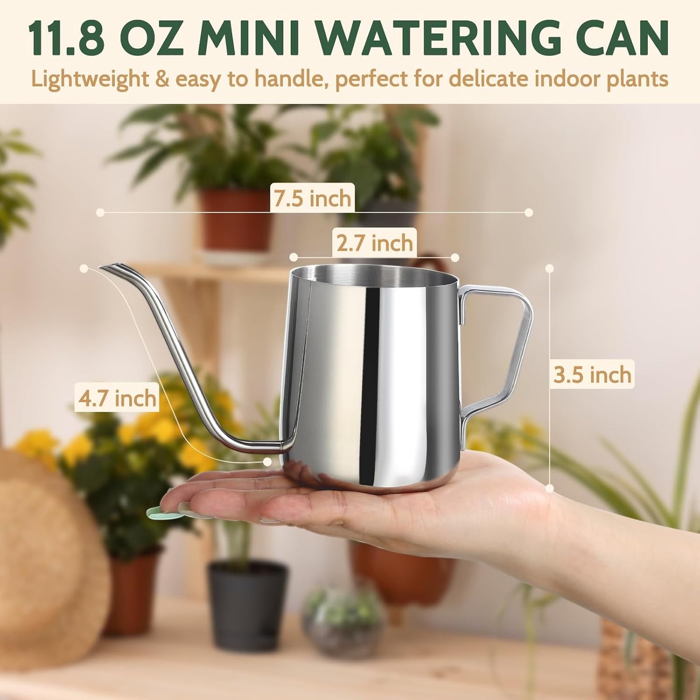 Small Watering Can for Indoor Plants - 20 oz Mini Indoor Watering Can with Long Spout Gooseneck Rust-Proof Stainless Steel Tiny Watering Kettle for Small Plants