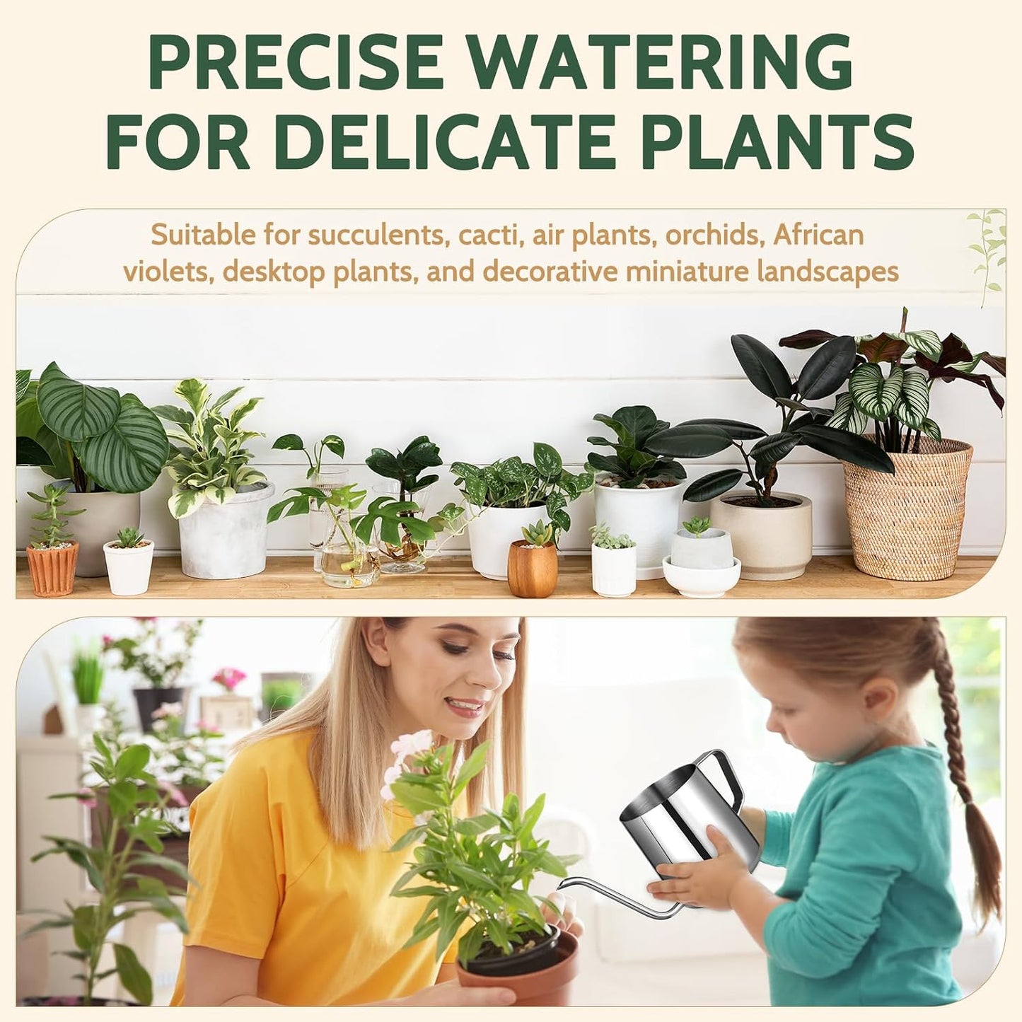Small Watering Can for Indoor Plants - 20 oz Mini Indoor Watering Can with Long Spout Gooseneck Rust-Proof Stainless Steel Tiny Watering Kettle for Small Plants