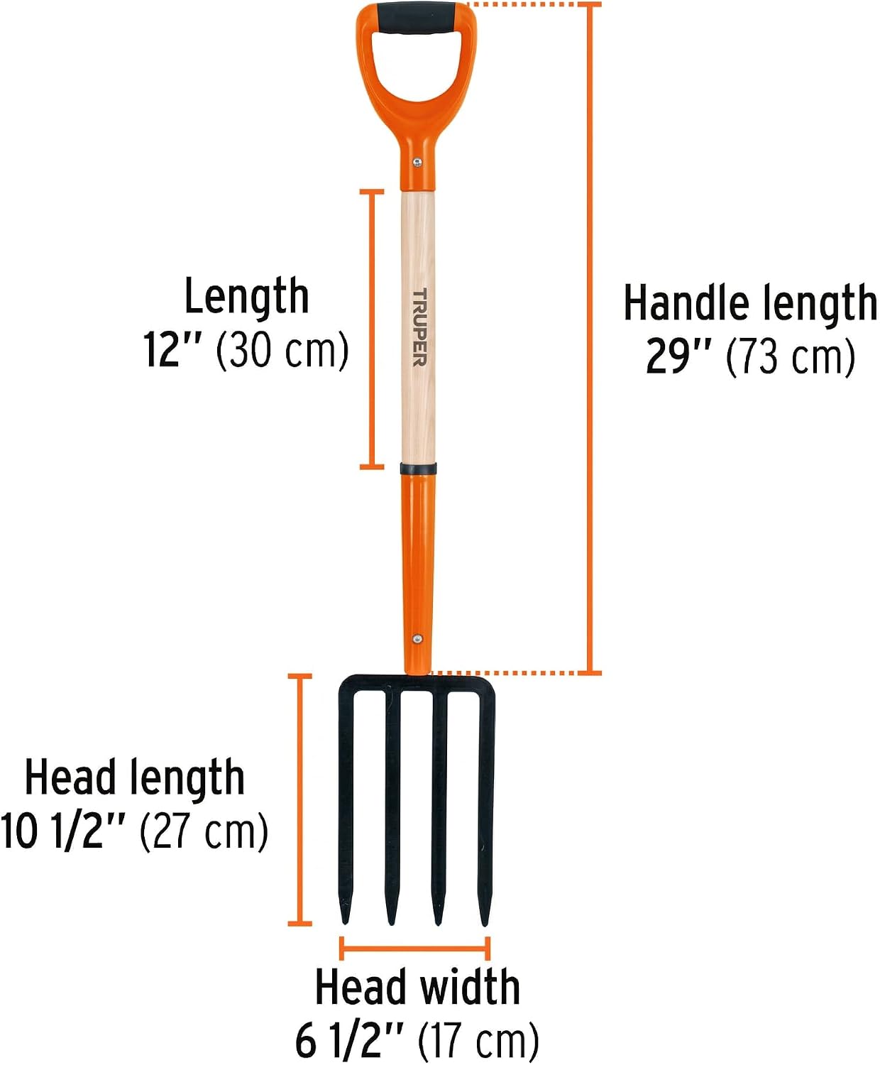 Garden Fork, 4 Tines, 29-Inch Ash Wood Handle with Comfort Grip Y Handle, Forged One-Piece Steel Head (Model BJ-4P / 11018)