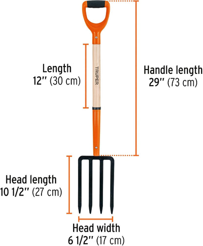 Garden Fork, 4 Tines, 29-Inch Ash Wood Handle with Comfort Grip Y Handle, Forged One-Piece Steel Head (Model BJ-4P / 11018)