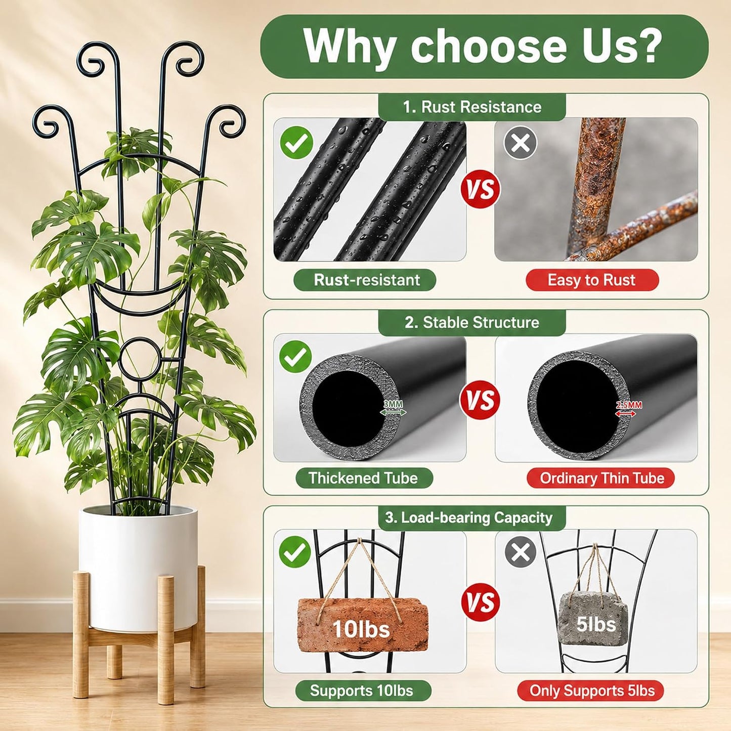 32.6in Plant Trellis for Climbing Plants Indoor Outdoor, Expandable Large Metal Garden Trellis for Potted Plants, Heavy-Duty Tall Pothos Plant Climber Support for Ivy Pothos Hoya Monstera, 2P