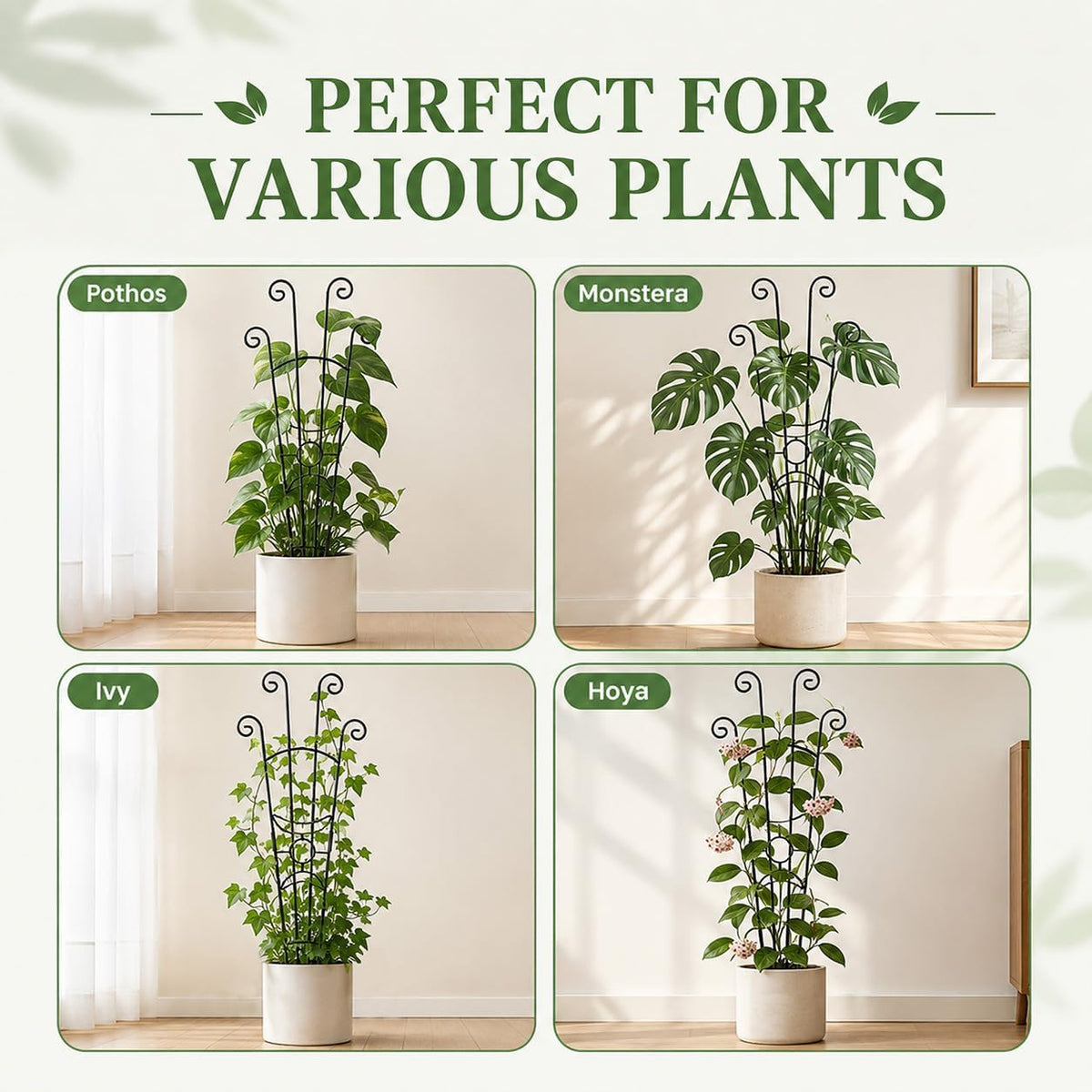 32.6in Plant Trellis for Climbing Plants Indoor Outdoor, Expandable Large Metal Garden Trellis for Potted Plants, Heavy-Duty Tall Pothos Plant Climber Support for Ivy Pothos Hoya Monstera, 2P