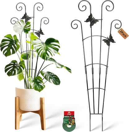 32.6in Plant Trellis for Climbing Plants Indoor Outdoor, Expandable Large Metal Garden Trellis for Potted Plants, Heavy-Duty Tall Pothos Plant Climber Support for Ivy Pothos Hoya Monstera, 2P