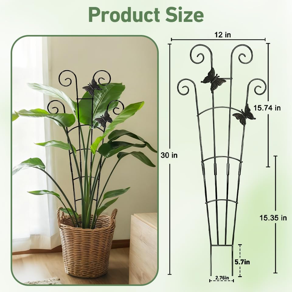 32.6in Plant Trellis for Climbing Plants Indoor Outdoor, Expandable Large Metal Garden Trellis for Potted Plants, Heavy-Duty Tall Pothos Plant Climber Support for Ivy Pothos Hoya Monstera, 2P
