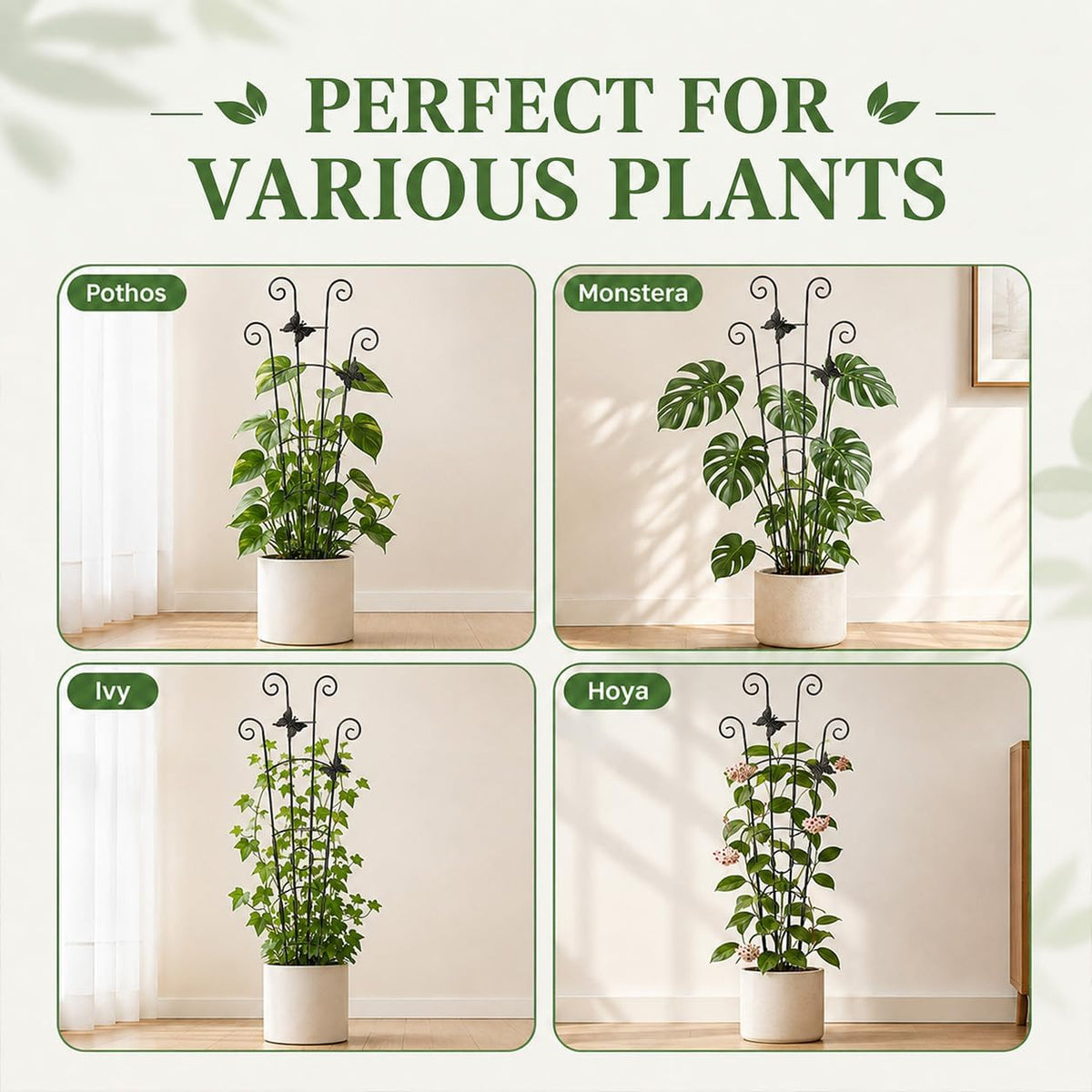 32.6in Plant Trellis for Climbing Plants Indoor Outdoor, Expandable Large Metal Garden Trellis for Potted Plants, Heavy-Duty Tall Pothos Plant Climber Support for Ivy Pothos Hoya Monstera, 2P