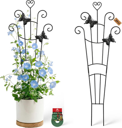 32.6in Plant Trellis for Climbing Plants Indoor Outdoor, Expandable Large Metal Garden Trellis for Potted Plants, Heavy-Duty Tall Pothos Plant Climber Support for Ivy Pothos Hoya Monstera, 2P