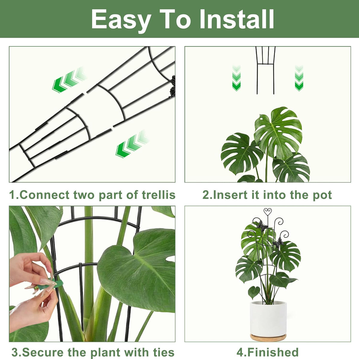 32.6in Plant Trellis for Climbing Plants Indoor Outdoor, Expandable Large Metal Garden Trellis for Potted Plants, Heavy-Duty Tall Pothos Plant Climber Support for Ivy Pothos Hoya Monstera, 2P