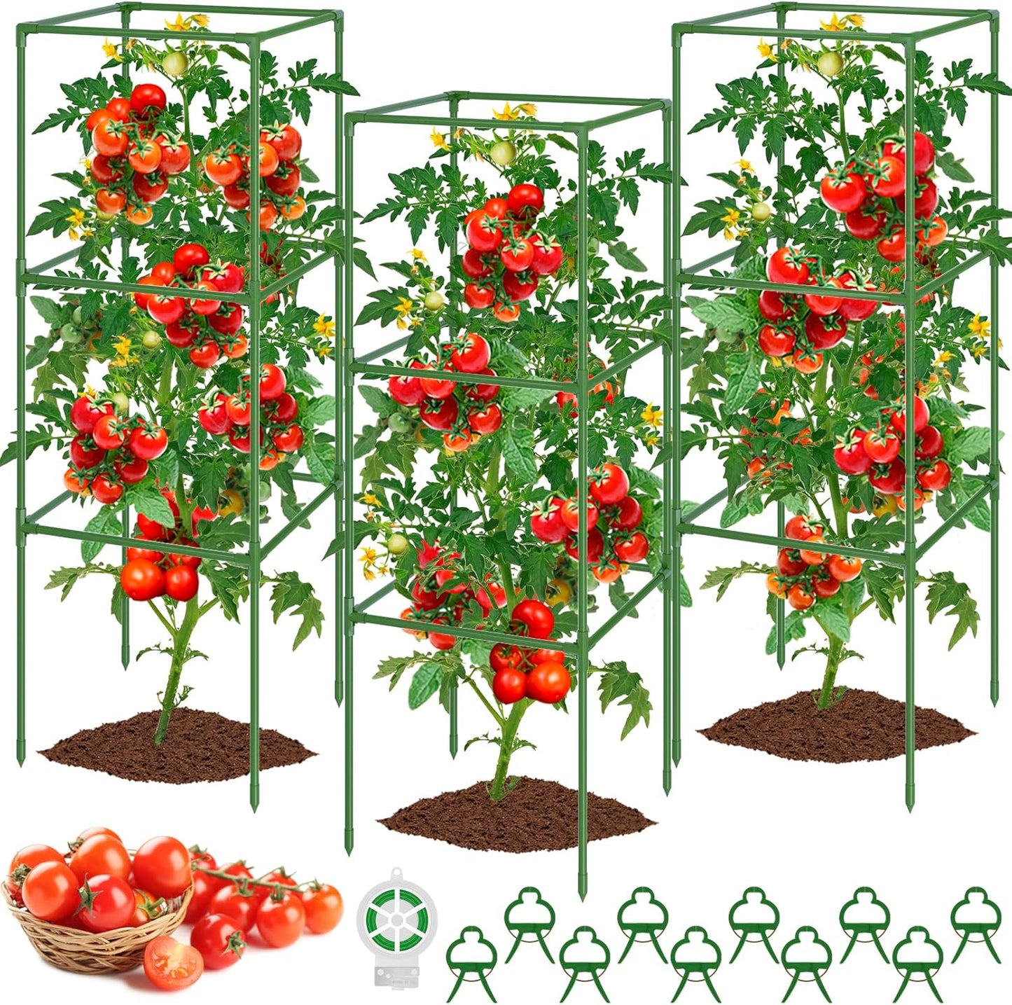 3 Pack Square Tomato Cages, 50in Plant Stakes Support Cages Trellis