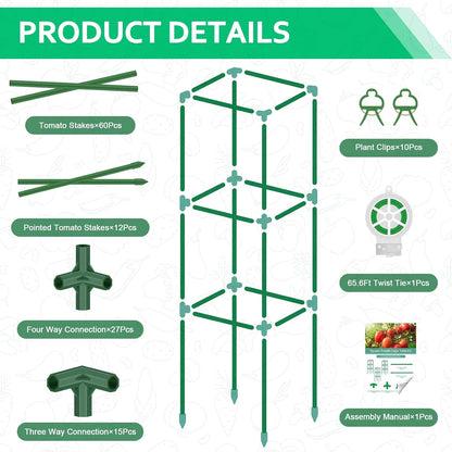3 Pack Square Tomato Cages, 50in Plant Stakes Support Cages Trellis