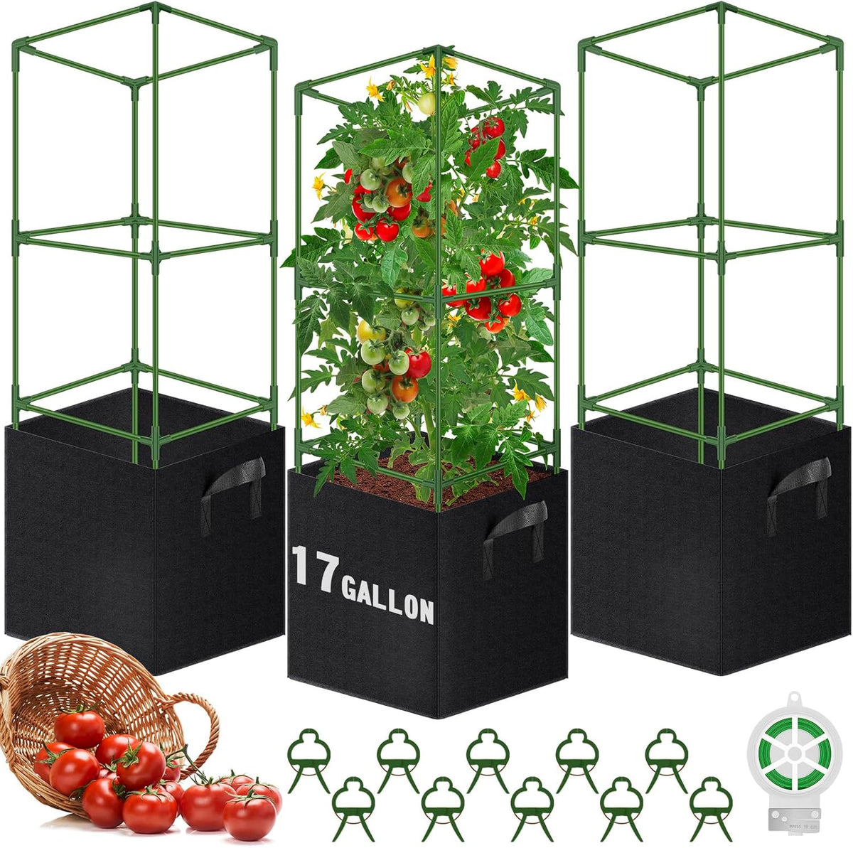 3 Pack Square Tomato Cages, 50in Plant Stakes Support Cages Trellis