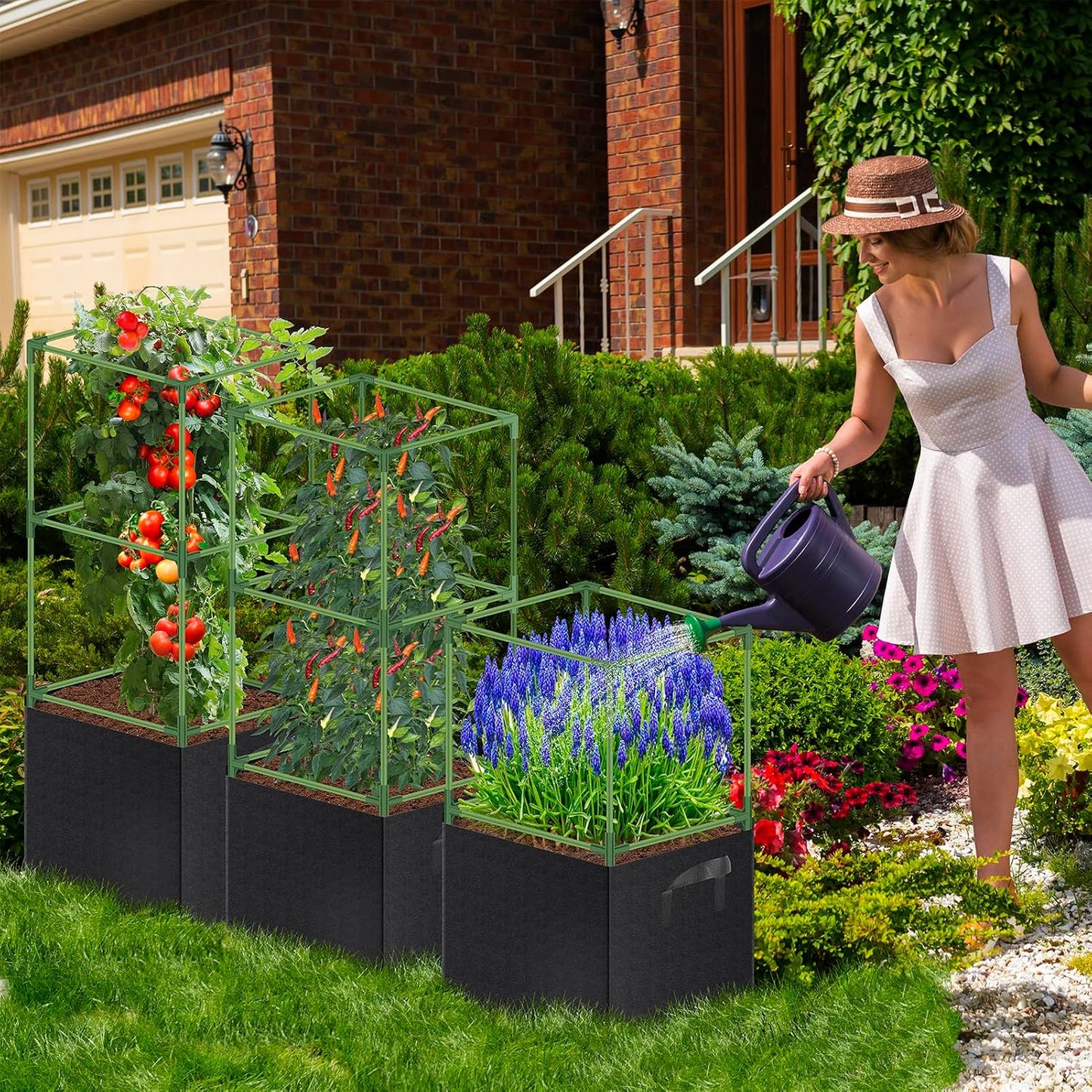 3 Pack Square Tomato Cages, 50in Plant Stakes Support Cages Trellis