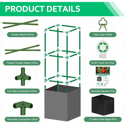 3 Pack Square Tomato Cages, 50in Plant Stakes Support Cages Trellis