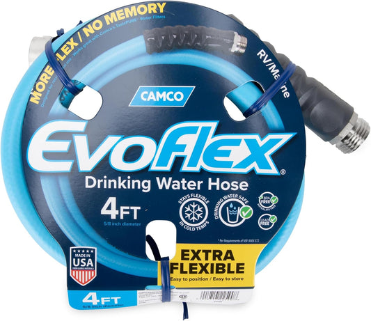 EVOFlex 4-Ft RV Drinking Water Hose - Features Extra Flexible Design w/Stainless Steel Strain Relief Ends - Lead-Free, BPA-Free and Phthalate-Free - 5/8” ID (22590)