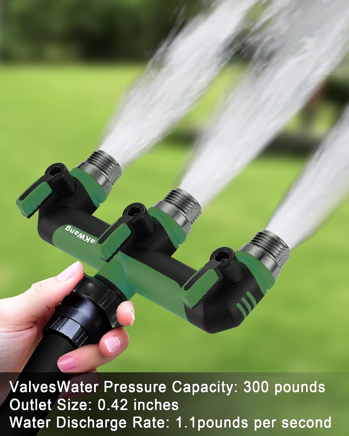 Garden Hose Splitter, 3 Way Hose Splitter, Heavy Duty Water Hose Bib Spigot Splitter, Outdoor Faucet Splitter with Shutoff Valve, T Adapter Connector with 3/4 - Inch GHT Thread (Green)