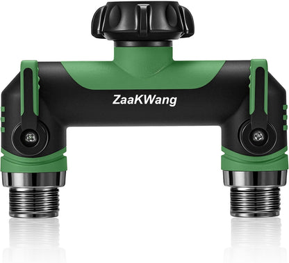 Garden Hose Splitter, 3 Way Hose Splitter, Heavy Duty Water Hose Bib Spigot Splitter, Outdoor Faucet Splitter with Shutoff Valve, T Adapter Connector with 3/4 - Inch GHT Thread (Green)