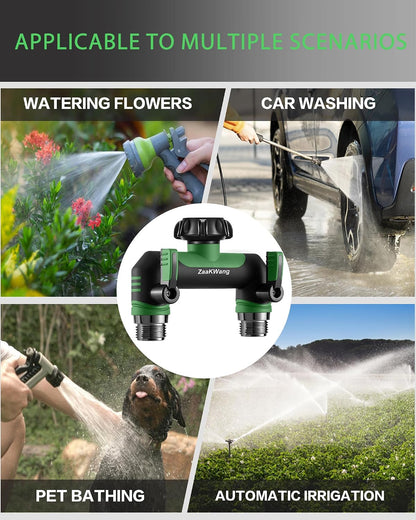 Garden Hose Splitter, 3 Way Hose Splitter, Heavy Duty Water Hose Bib Spigot Splitter, Outdoor Faucet Splitter with Shutoff Valve, T Adapter Connector with 3/4 - Inch GHT Thread (Green)