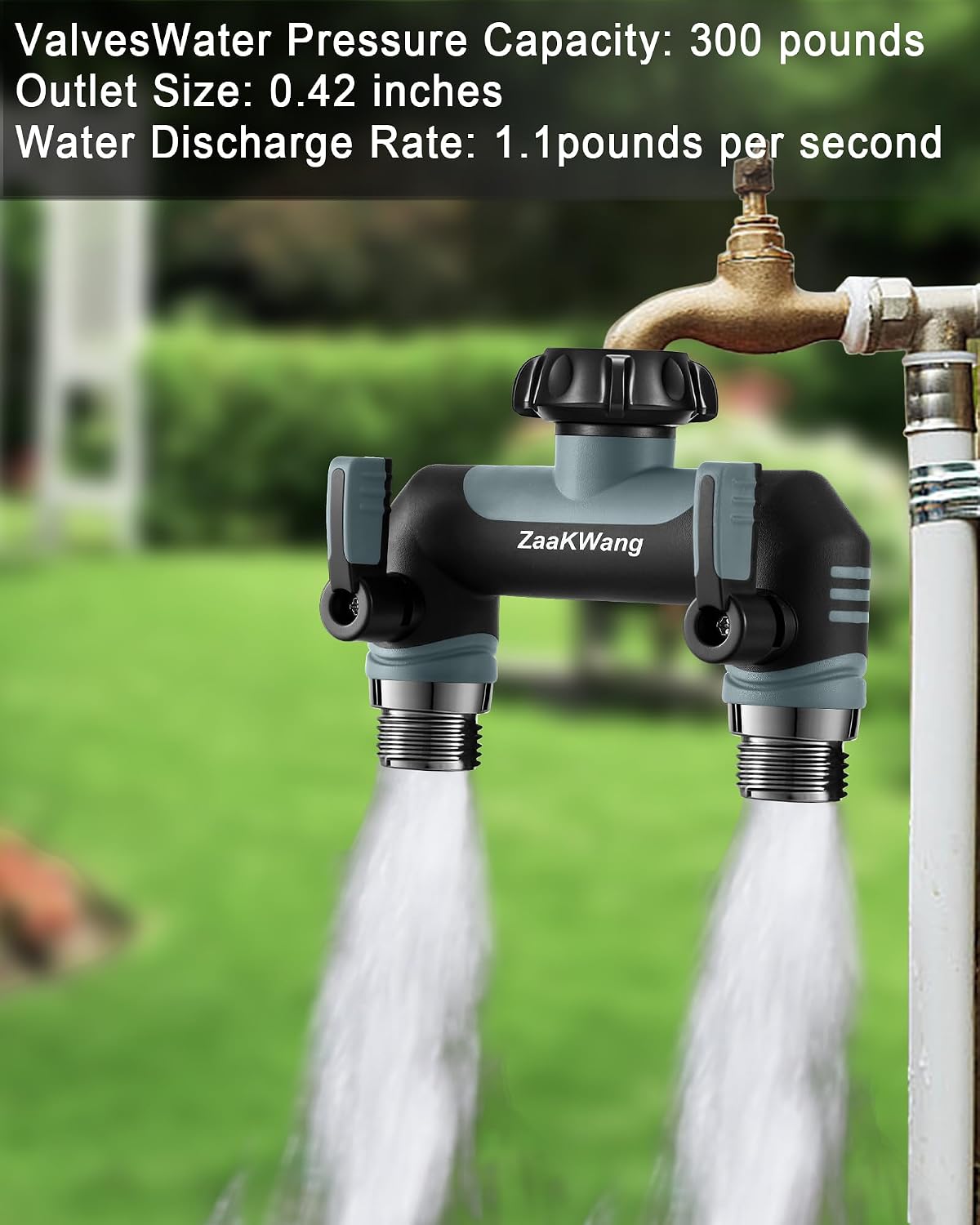 Garden Hose Splitter, 3 Way Hose Splitter, Heavy Duty Water Hose Bib Spigot Splitter, Outdoor Faucet Splitter with Shutoff Valve, T Adapter Connector with 3/4 - Inch GHT Thread (Green)
