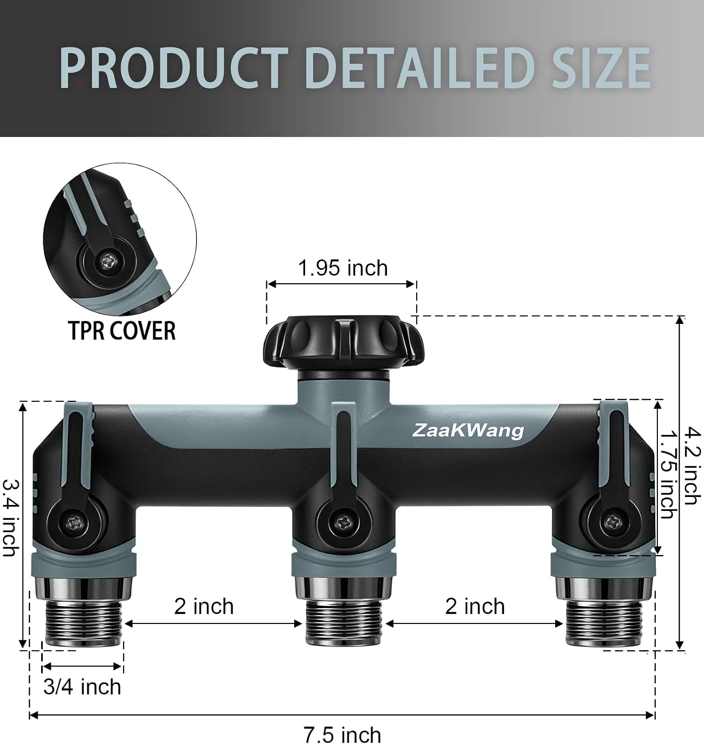 Garden Hose Splitter, 3 Way Hose Splitter, Heavy Duty Water Hose Bib Spigot Splitter, Outdoor Faucet Splitter with Shutoff Valve, T Adapter Connector with 3/4 - Inch GHT Thread (Green)