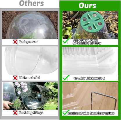 20 Pack Garden Cloches for Plants with 40PCS Ground Stakes,Clear Reusable Bell Covers with Rotatable Vent for Plant Protection,Garden Protector from Animals Birds Chicken,7.9" H X 6.7" D