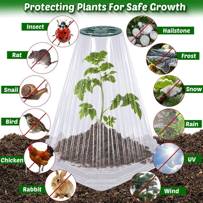 20 Pack Garden Cloches for Plants with 40PCS Ground Stakes,Clear Reusable Bell Covers with Rotatable Vent for Plant Protection,Garden Protector from Animals Birds Chicken,7.9" H X 6.7" D