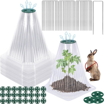 20 Pack Garden Cloches for Plants with 40PCS Ground Stakes,Clear Reusable Bell Covers with Rotatable Vent for Plant Protection,Garden Protector from Animals Birds Chicken,7.9" H X 6.7" D