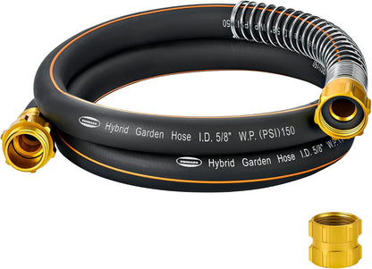 5/8 in. × 5 ft. High Flow Heavy Duty Garden Hose Flexible Hybrid Rubber Water Hose, No Memory Durable Premium Water Hose Leader Hose for Watering, Irrigation, Water Transfer Pump