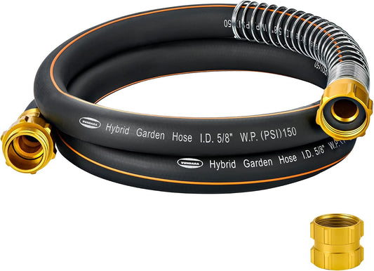 5/8 in. × 5 ft. High Flow Heavy Duty Garden Hose Flexible Hybrid Rubber Water Hose, No Memory Durable Premium Water Hose Leader Hose for Watering, Irrigation, Water Transfer Pump