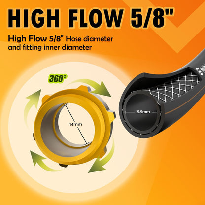 5/8 in. × 5 ft. High Flow Heavy Duty Garden Hose Flexible Hybrid Rubber Water Hose, No Memory Durable Premium Water Hose Leader Hose for Watering, Irrigation, Water Transfer Pump