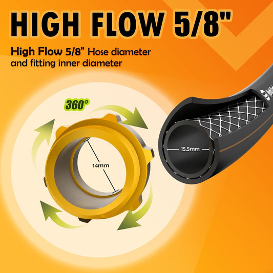 5/8 in. × 5 ft. High Flow Heavy Duty Garden Hose Flexible Hybrid Rubber Water Hose, No Memory Durable Premium Water Hose Leader Hose for Watering, Irrigation, Water Transfer Pump