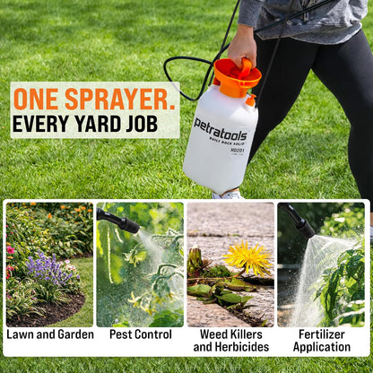 PetraTools HD201 Garden Pump Sprayer 2 Gallon, 52-in Long Hose & 2 Nozzles