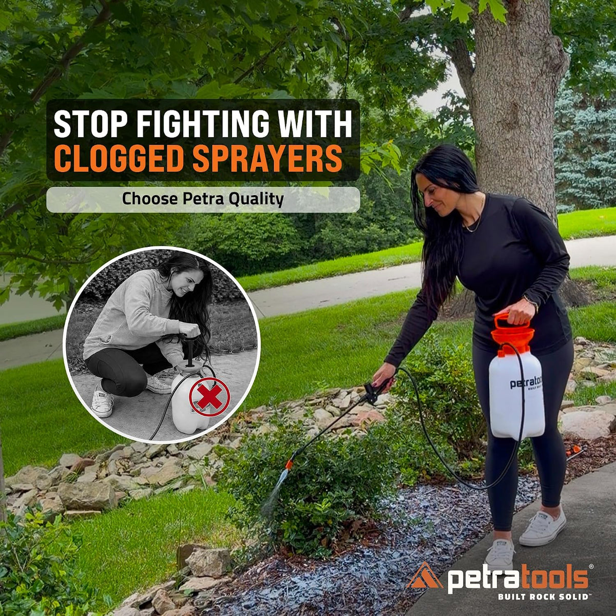 PetraTools HD201 Garden Pump Sprayer 2 Gallon, 52-in Long Hose & 2 Nozzles