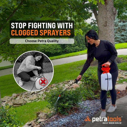 PetraTools HD201 Garden Pump Sprayer 2 Gallon, 52-in Long Hose & 2 Nozzles
