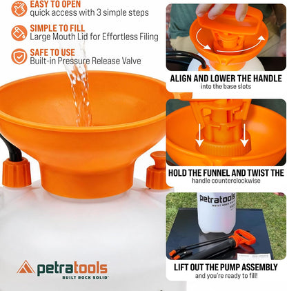 PetraTools HD201 Garden Pump Sprayer 2 Gallon, 52-in Long Hose & 2 Nozzles