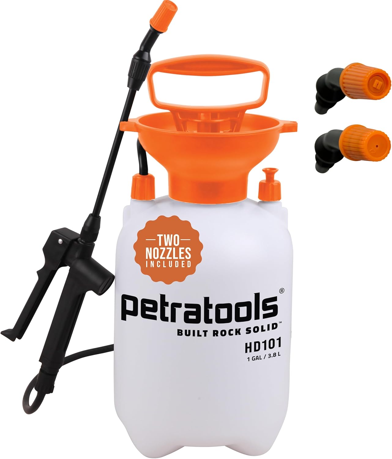 PetraTools HD201 Garden Pump Sprayer 2 Gallon, 52-in Long Hose & 2 Nozzles