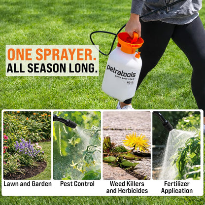 PetraTools HD201 Garden Pump Sprayer 2 Gallon, 52-in Long Hose & 2 Nozzles