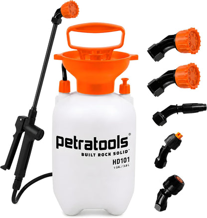 PetraTools HD201 Garden Pump Sprayer 2 Gallon, 52-in Long Hose & 2 Nozzles