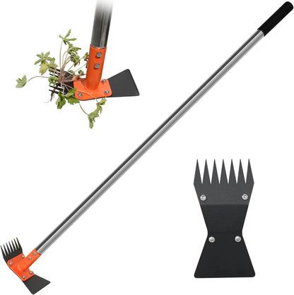 2-in-1 Garden Hoe and Weed Puller Rake 60 Inch Spring Steel Head