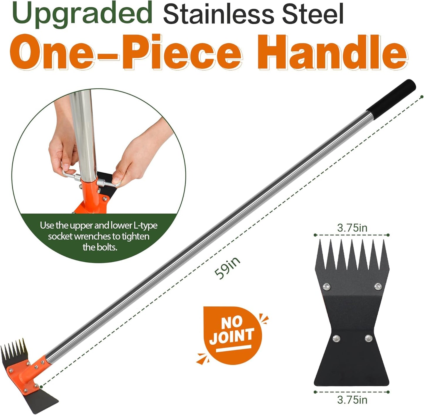 2-in-1 Garden Hoe and Weed Puller Rake 60 Inch Spring Steel Head