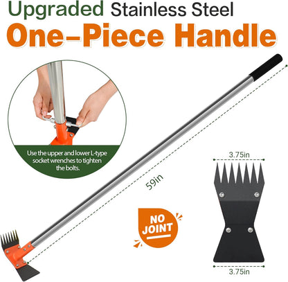 2-in-1 Garden Hoe and Weed Puller Rake 60 Inch Spring Steel Head