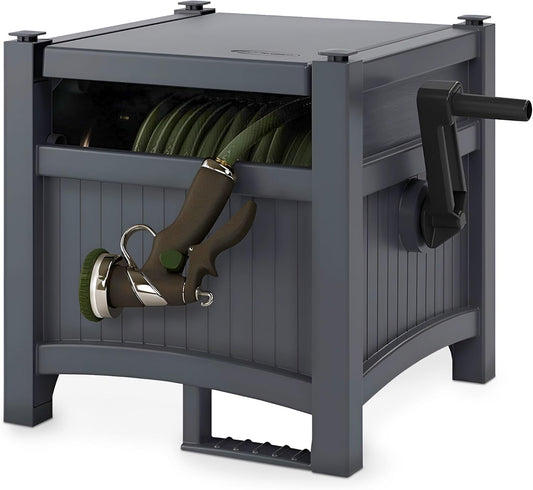 100 ft Garden Hose Reel Hideaway, Cyberspace Grey