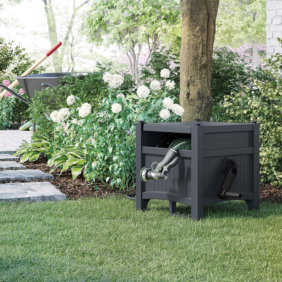 100 ft Garden Hose Reel Hideaway, Cyberspace Grey