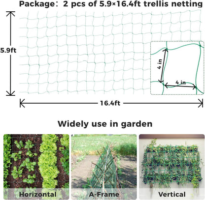 Trellis Netting for Climbing Plants, 2 Pack 5.9 ft x 16.4 ft Heavy Duty Garden Trellis Netting for Cucumber, Vine, Tomato, Plants Trellis Net for Climbing Vine Plants Fruits & Vegetables