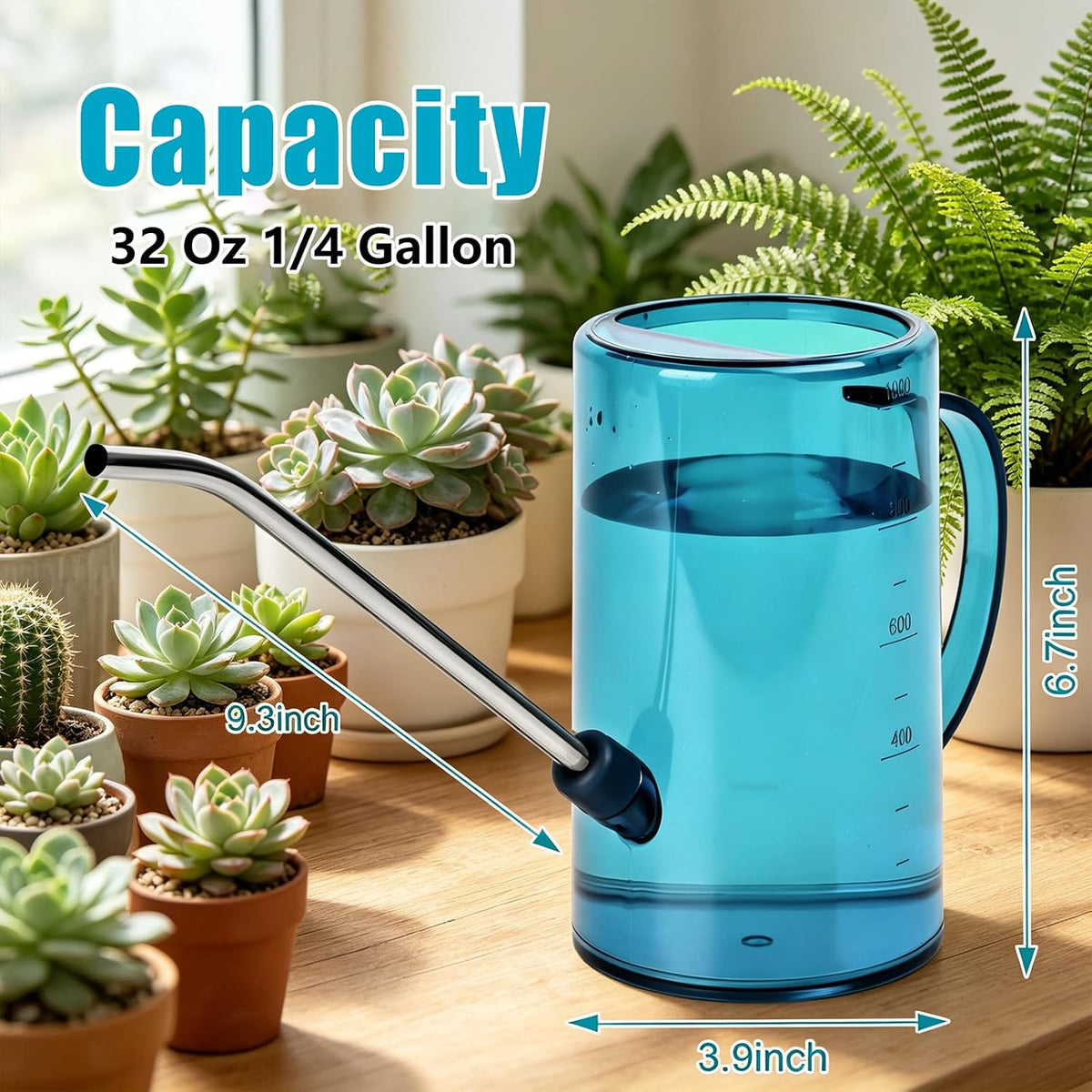 Plastic Watering Can - with Long Spout - 1/4 Gallon - 34 Oz - White