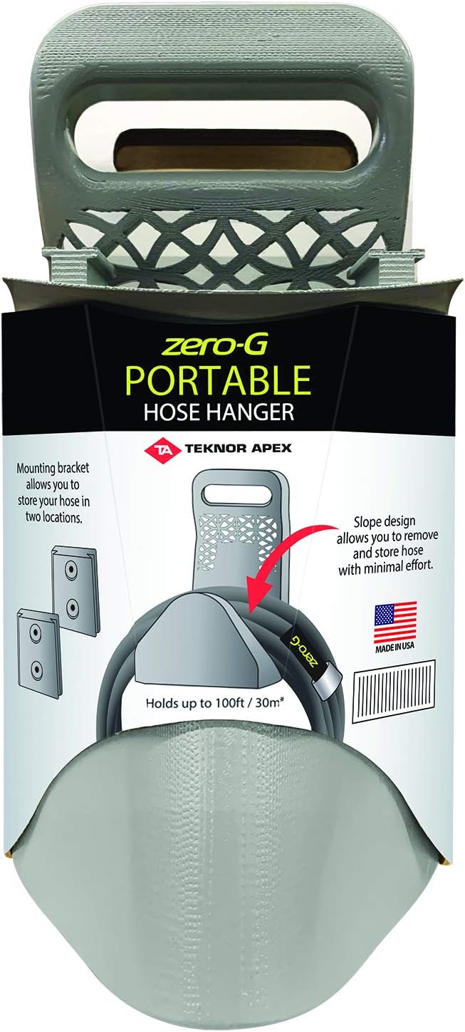 Zero G Portable 0.62 Pound 100 Foot Durable Plastic Wall Mount Manual Hose Hanger System with Mounting Brackets, Gray