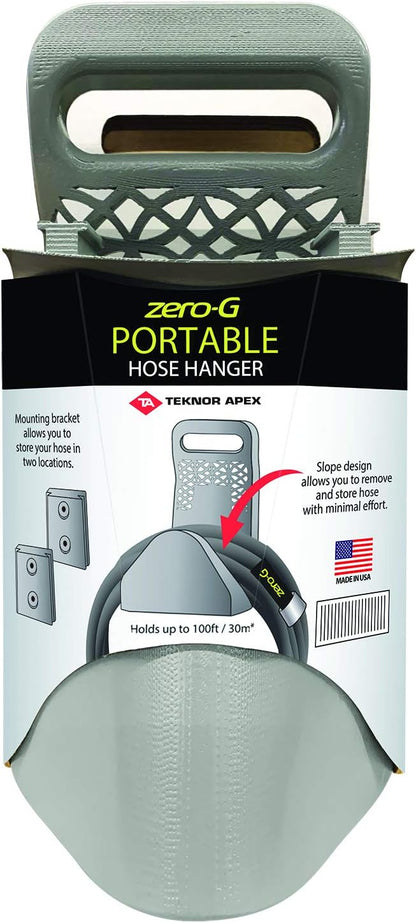 Zero G Portable 0.62 Pound 100 Foot Durable Plastic Wall Mount Manual Hose Hanger System with Mounting Brackets, Gray