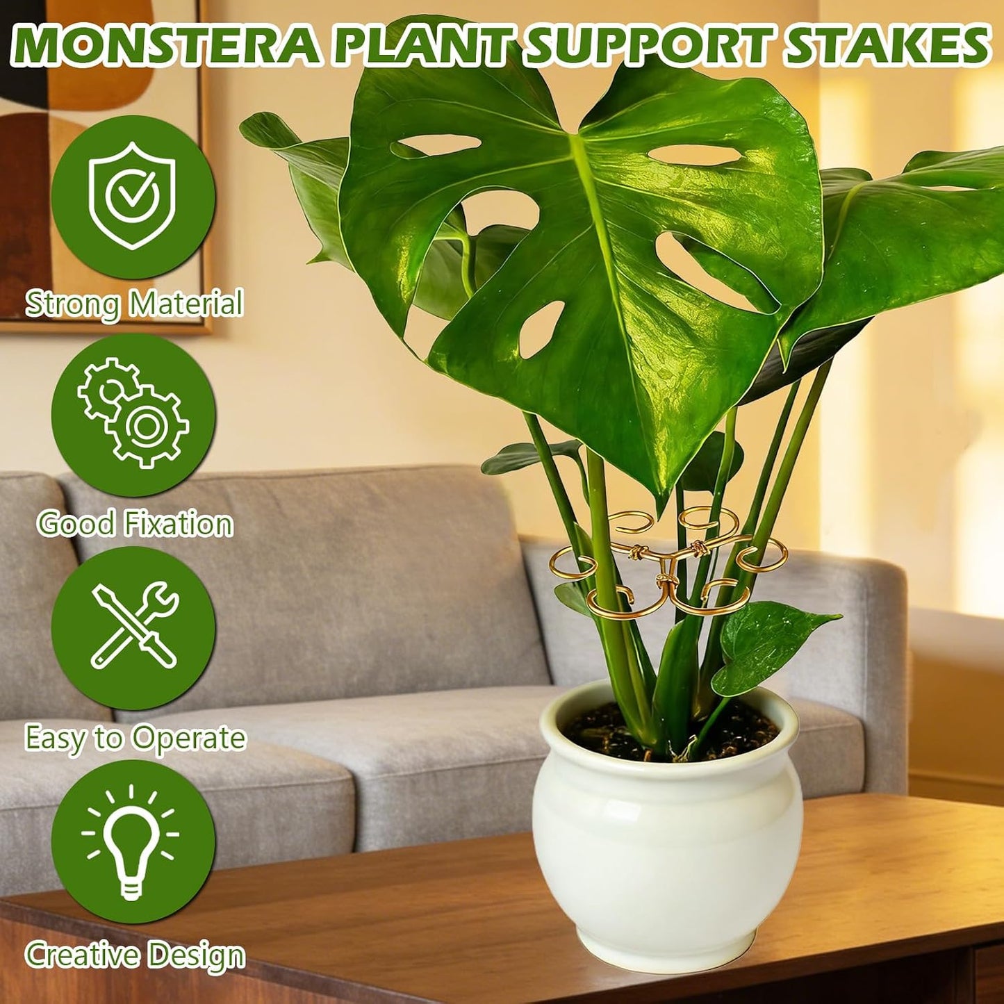 4PCS Iron Monstera Support, Durable Plant Stem Support Stakes for Indoor Outdoor Plants, Uniquely Designed Bamboo Clamp Set for Thriving Climbing Plants Stabilization (Heart-Shaped)