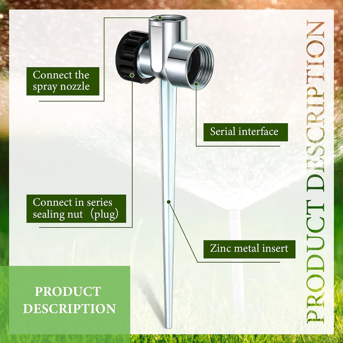 30 Pack 1/2 in Zinc Sprinkler Spike Base for Lawn Garden Yard
