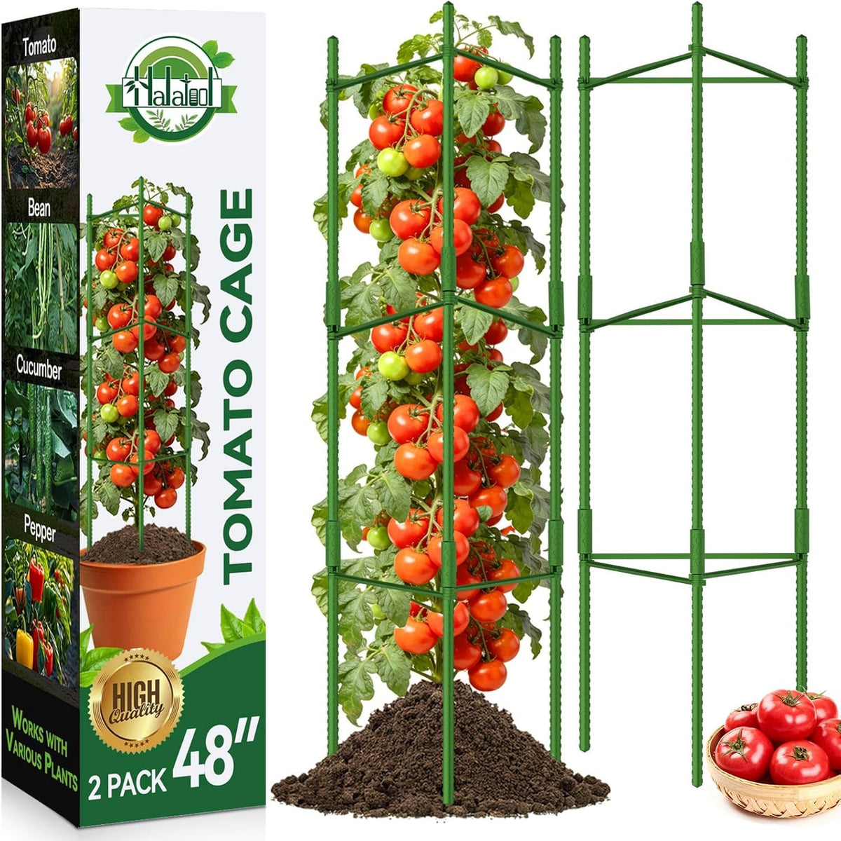 8 Pack Tomato Cages for Garden, Up to 48in (4FT) Trellis