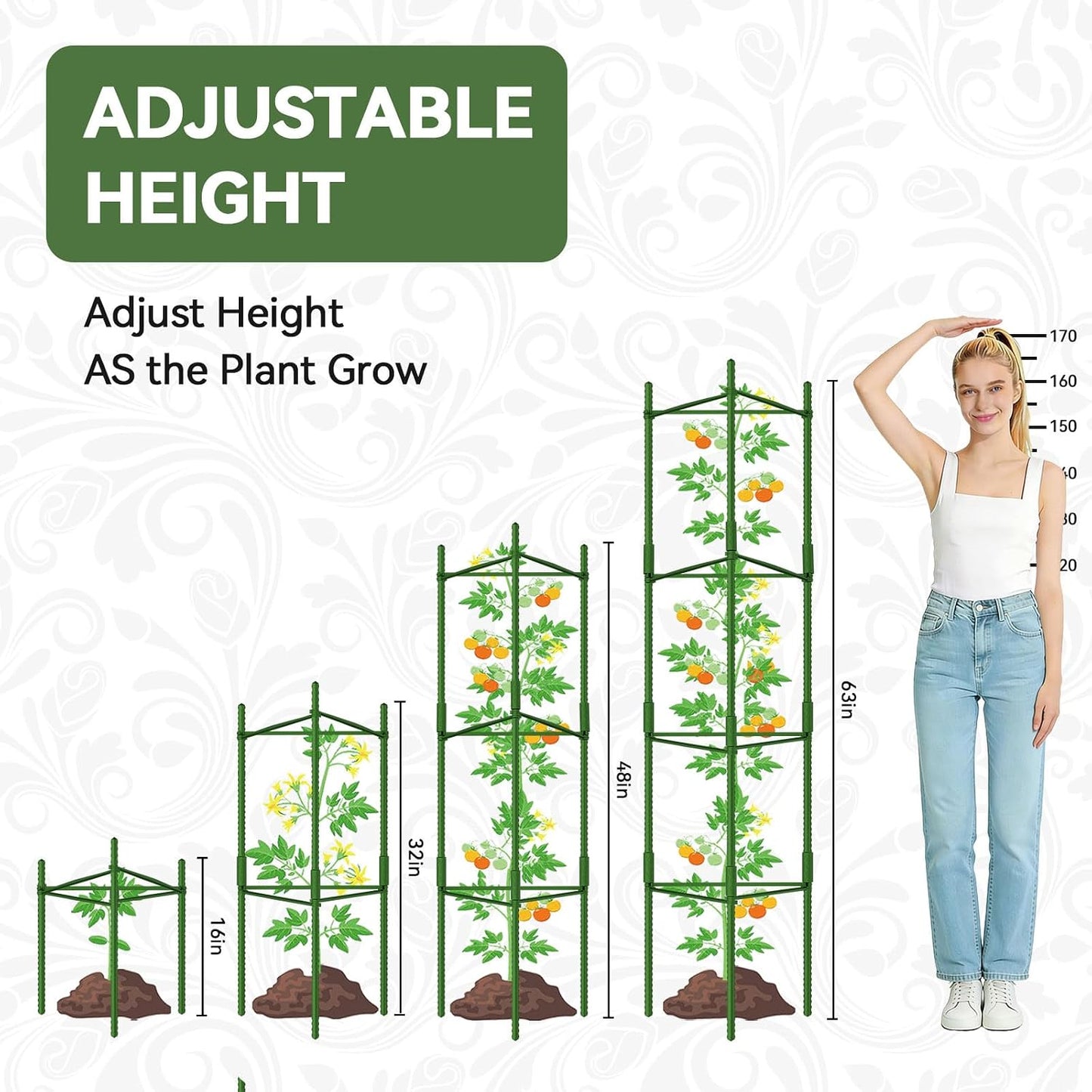 8 Pack Tomato Cages for Garden, Up to 48in (4FT) Trellis